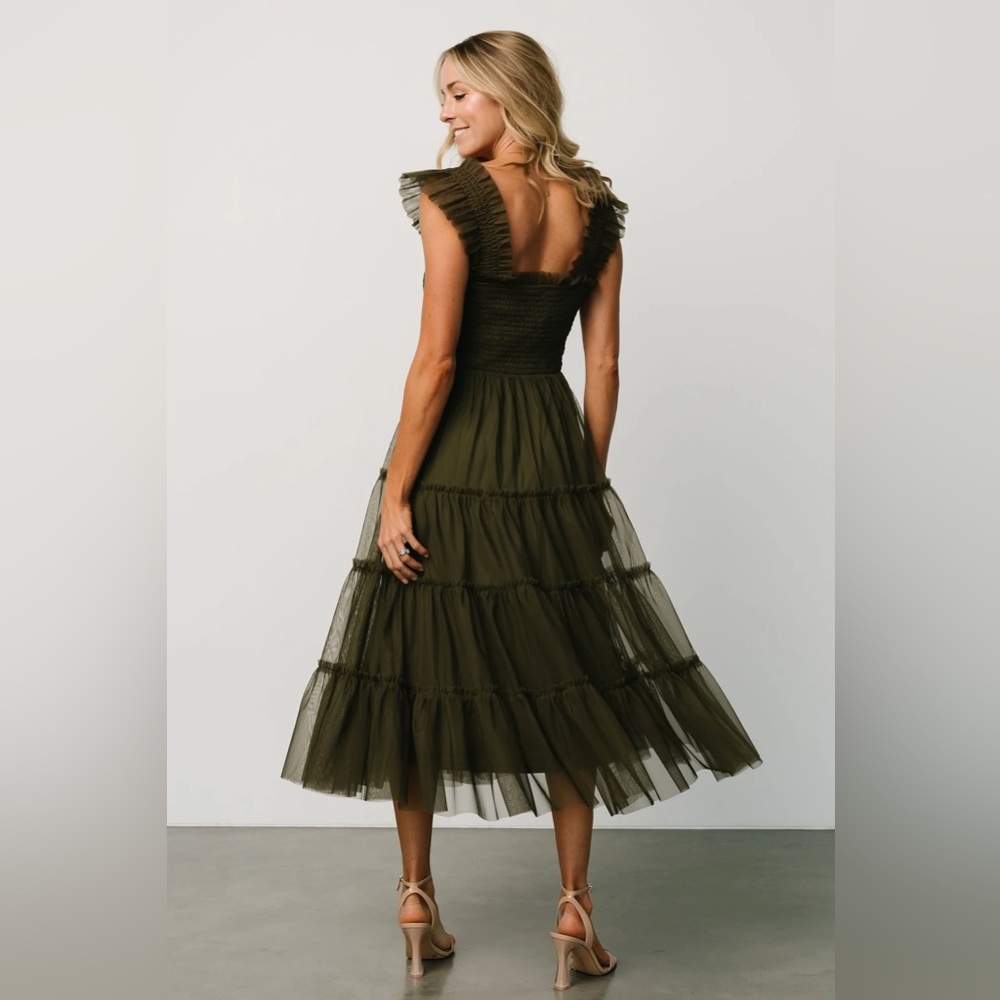 Baltic Born Olive Midi Dress with Ruffles - Picture 4 of 4